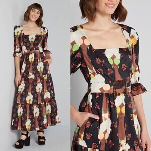 NWT ModCloth X Hutch Let’s Go Boho Retro Women Belted Maxi Dress 10